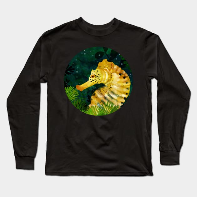 Yellow Seahorse Long Sleeve T-Shirt by KatherineBlowerDesigns